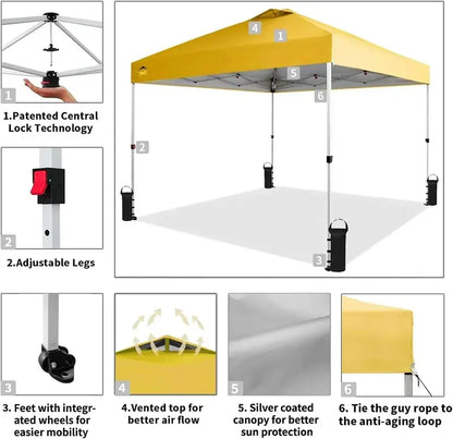 10×10 One-Click Pop-Up Awning  Silver-Coated Sunshade Canopy for Beach, Picnic & Outdoor Events