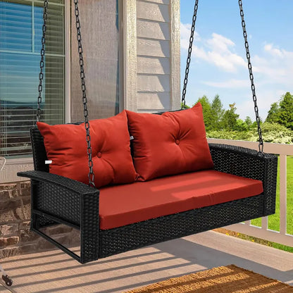 YITAHOME 3-Person Hanging Porch Swing  Wicker Outdoor Bench with Removable Cushions, Ideal for Patios, Balconies & Gardens (Brown)