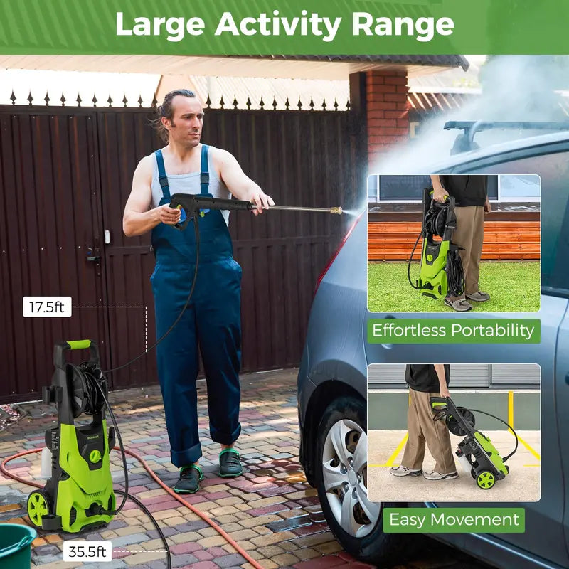 1.2 GPM Electric Pressure Washer  2150 PSI Output with 4 Quick-Connect Spray Nozzles