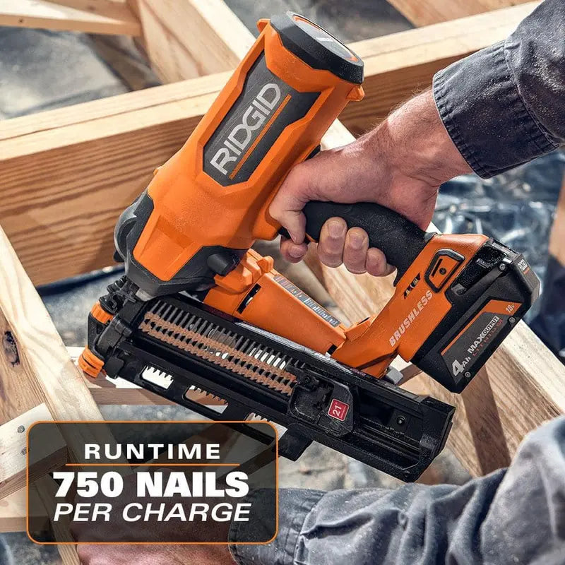 RIDGID 18V Brushless Cordless 21¡ã 3-1/2 in. Framing Nailer Kit with 4.0 Ah Battery and Charger R09894KN