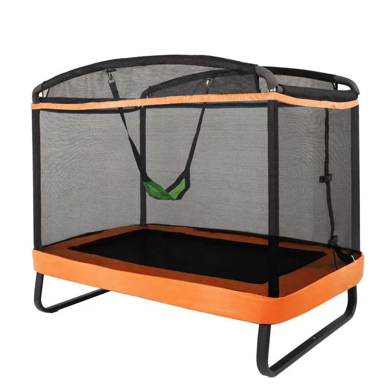 6-Foot Kids’ Trampoline with Enclosed Safety Net, Swing Set, and ASTM-Certified Rectangular Design for Ages 38