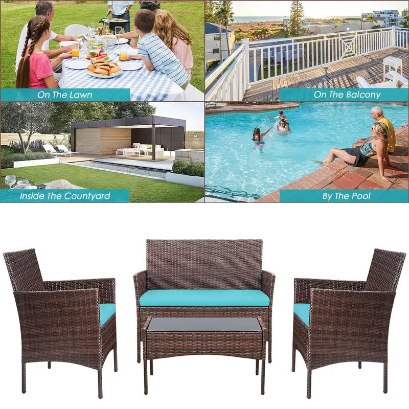 Homall 4-Piece Outdoor Patio Chair Set  Synthetic Rattan Wicker Seating with Powder-Coated Frames