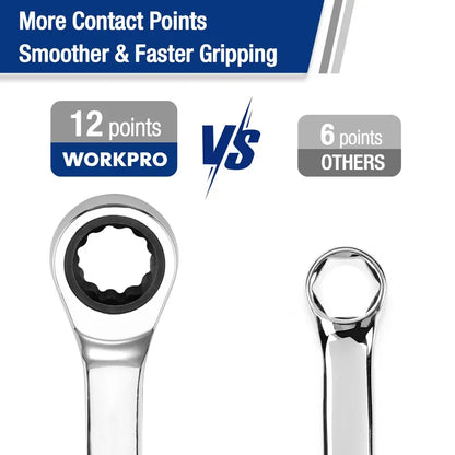 WORKPRO Multi-Size Ratcheting Wrench Set  SAE & Metric, Chrome Vanadium Construction