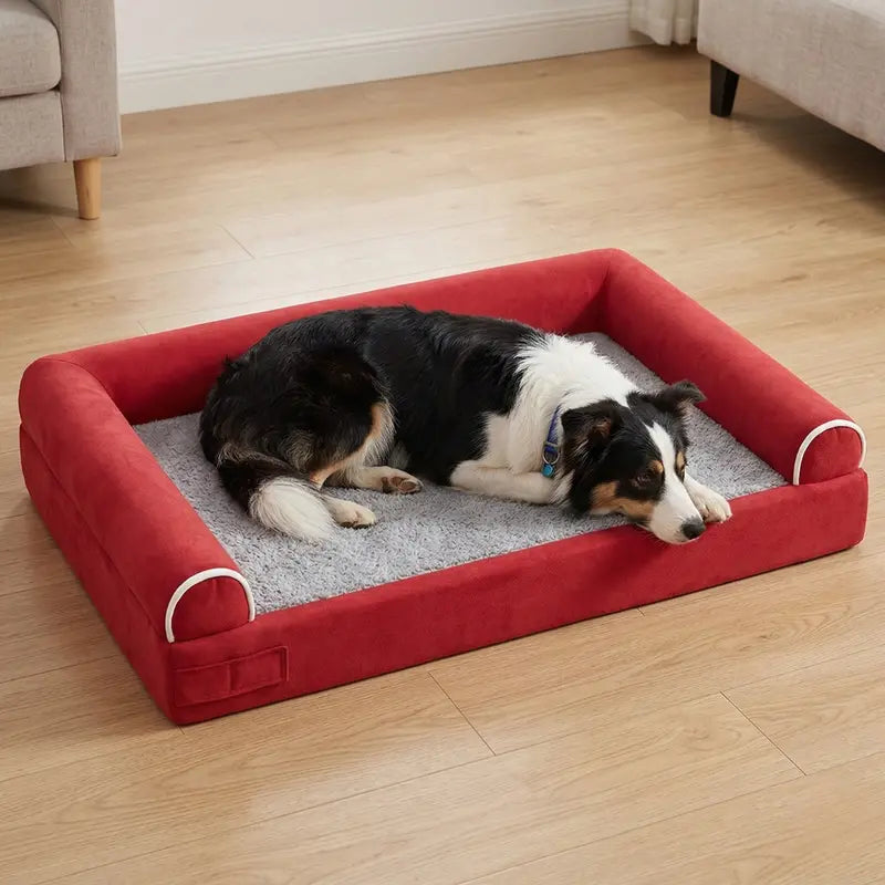 Cozy Fleece Pet Bed with Three-Sided Bolster Support for Snuggling