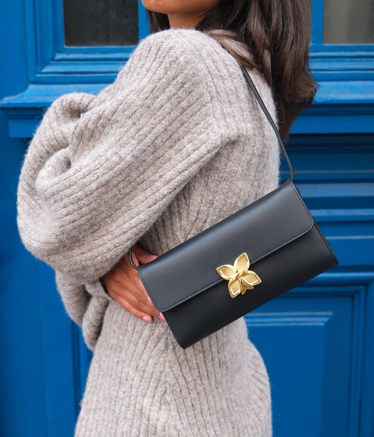 Hortensia Clutch | Noir Lisse