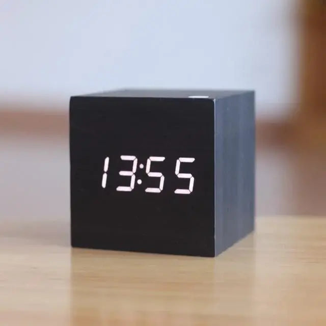 Modern Digital Wall Clock  Sleek Wooden Frame with Clear LED Display