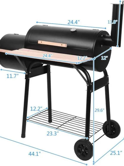 Heavy Duty Outdoor Charcoal Grill & Smoker with Thermometer & Wheels for Camping & Backyard  Double Greenhouse Design