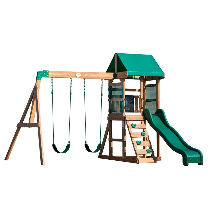 Backyard Discovery Buckley Hill Cedar Swing Set  Includes Two Belt Swings and Covered Deck