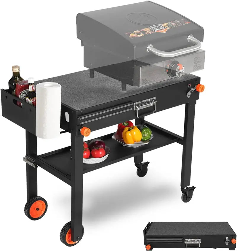 Heavy-Duty Folding Grill Table — Optimized for Blackstone, Ninja & Other Griddles with Towel Holder & Ample Workspace