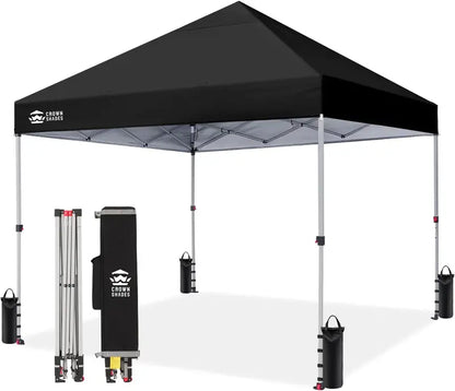 CROWN SHADES 10′ x 10′ Beach Canopy Tent: One-Push Deployment, Silver-Coated UV-Reflective Top, Three-Height Adjustment, and Sandbag Stability System