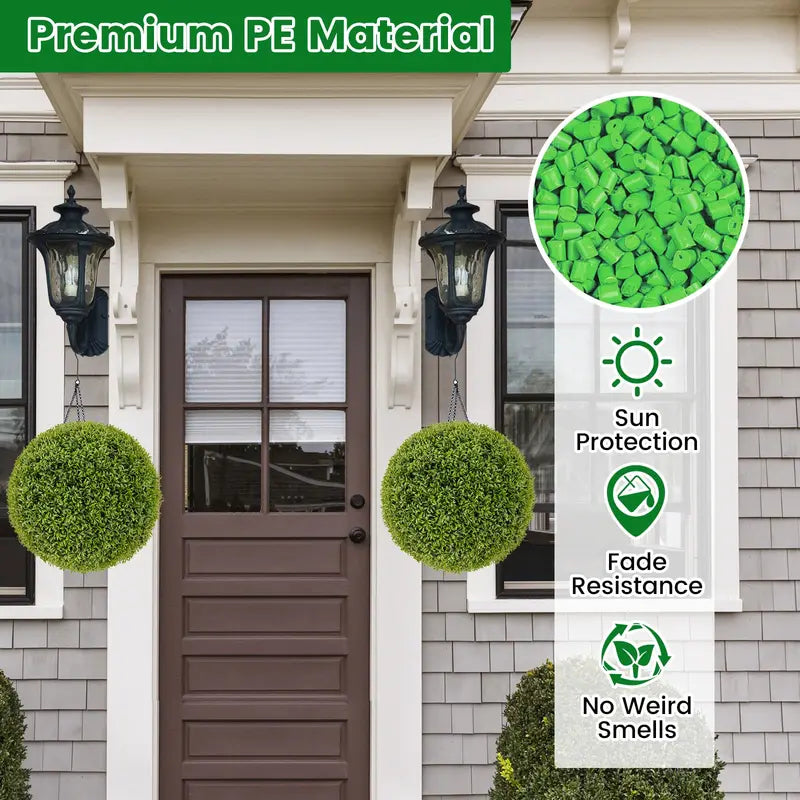 2-Pack 20-Inch Artificial Boxwood Topiary Balls  UV-Resistant Round Faux Plants for Outdoor Use