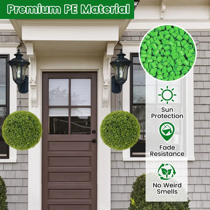 2-Pack 20-Inch Artificial Boxwood Topiary Balls  UV-Resistant Round Faux Plants for Outdoor Use