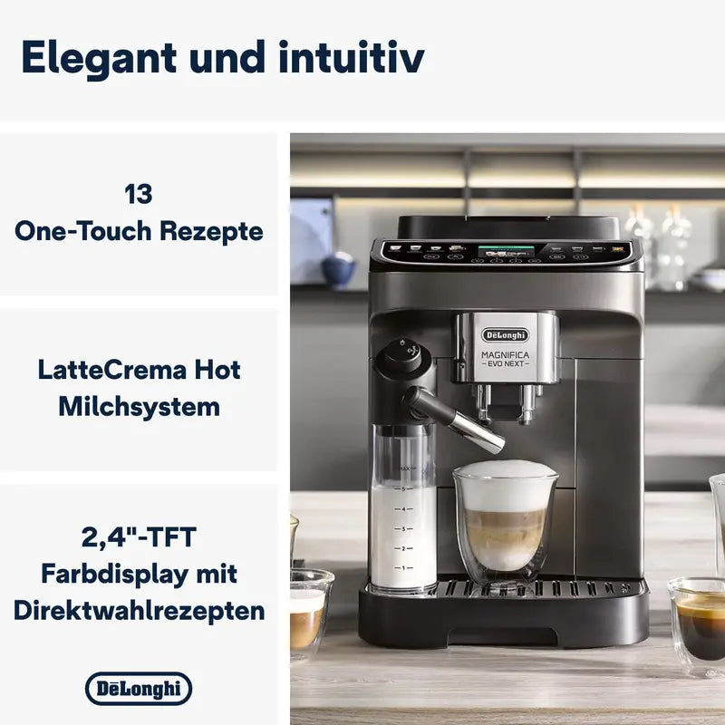 De’Longhi Magnifica Evo ECAM29281.B Fully Automatic Espresso Machine with LatteCrema System, 7 One-Touch Coffee Options, Dual-Boiler Function, Matte Black