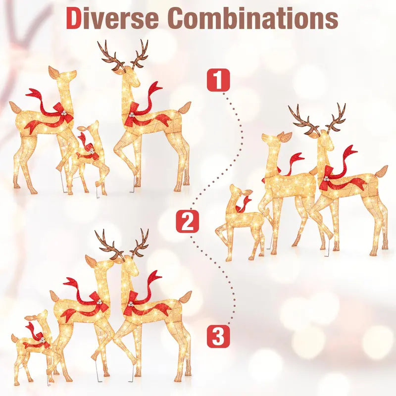 Three-Piece Large Lighted Reindeer Set — Outdoor Holiday Display with 440 Total LED Lights