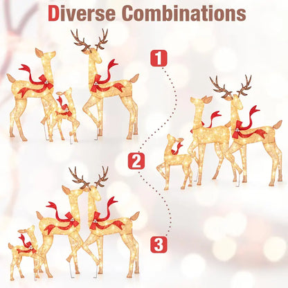 Three-Piece Large Lighted Reindeer Set — Outdoor Holiday Display with 440 Total LED Lights