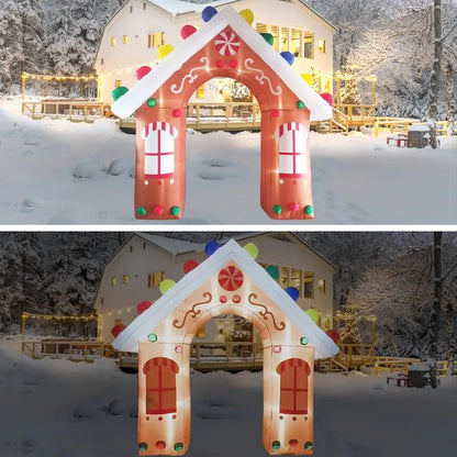 ZXSWONLY 10FT Christmas Inflatable Gingerbread House Archway with LED Lights, Weather Resistant Outdoor Decoration