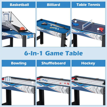 6-in-1 Multi-Sport Game Table  Combines Basketball, Billiards, Ping Pong, Hockey, Shuffleboard & Bowling