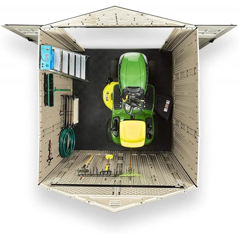 Rubbermaid 7′ x 7′ Weather-Resistant Resin Garden Shed  Sand Finish with Windows