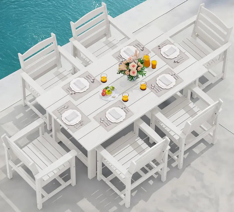 SERWALL HDPE 7-Piece Outdoor Dining Set ¡ª All-Weather Aluminum Frame Dining Table and Chair Collection
