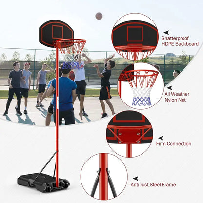Portable Height-Adjustable Basketball Hoop  Shatterproof Backboard, 6.5FT to 8.5FT Range