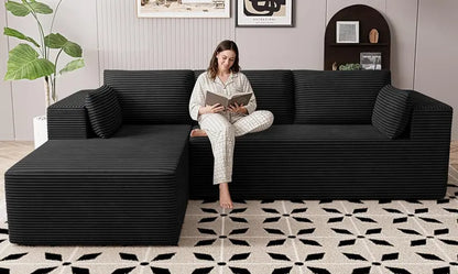 Cloud-Like Boneless Sectional Sofa  3-Seater L-Shaped Modular Couch with Right-Facing Chaise, Cat-Resistant & Deep Seat