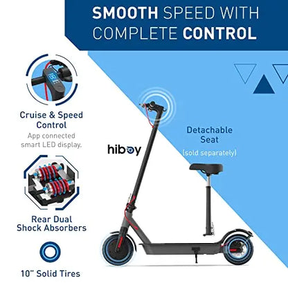 Hiboy S2 Pro Folding Electric Scooter  500W Motor, 10-Inch Solid Tires, LED Display & IPX4 Water Resistance