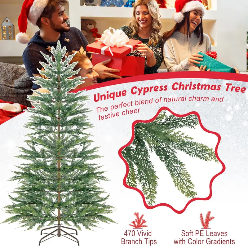 6.5-Foot or 7.5-Foot Simulated Cypress Christmas Tree with Warm White Fairy Lights