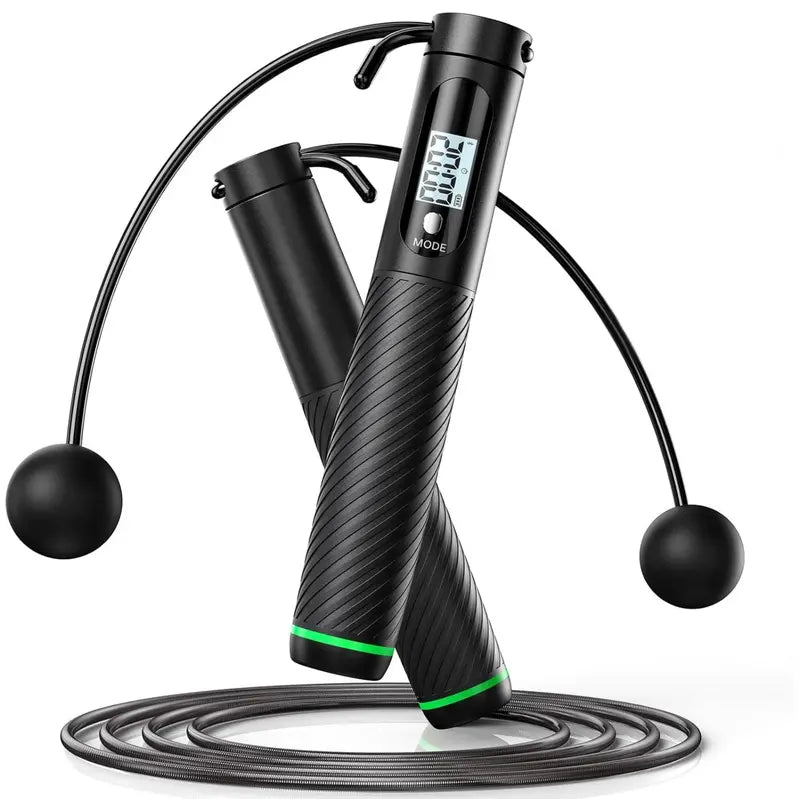 Cordless or Full-Length Weighted Jump Rope with Built-In Digital Counter Display