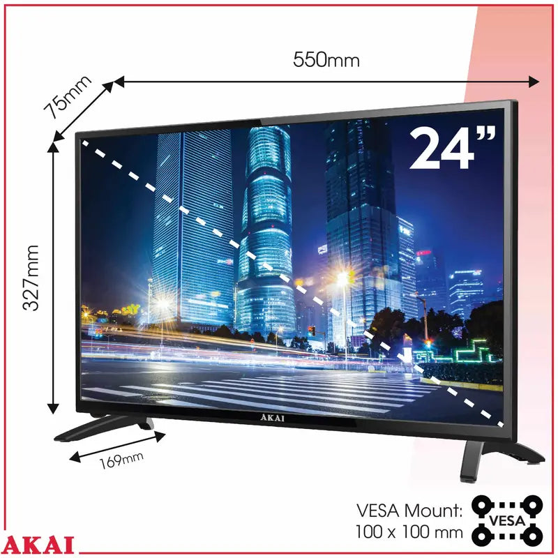 Akai 24-Inch 12V Portable HD Smart LED TV  Battery-Operated, Compact Entertainment Solution