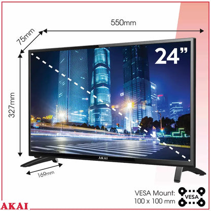 Akai 24-Inch 12V Portable HD Smart LED TV  Battery-Operated, Compact Entertainment Solution