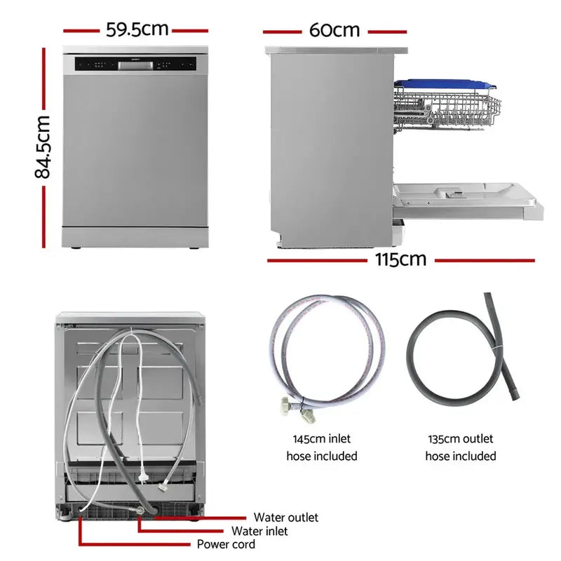 Devanti Freestanding Dishwasher  60cm Wide, 14-Place Setting Silver Unit