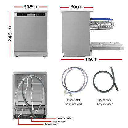 Devanti Freestanding Dishwasher  60cm Wide, 14-Place Setting Silver Unit