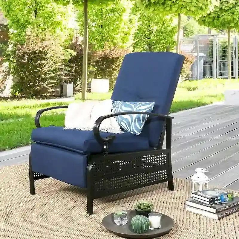 Adjustable Outdoor Reclining Lounge Sofa  Cushioned Patio Chair, Compact Dimensions