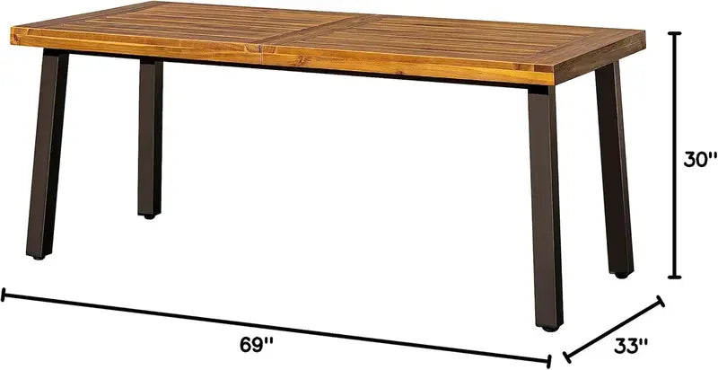 Devoko Acacia Wood Dining Table  Rustic 6-Person Indoor/Outdoor Table with Iron Legs & Sandblasted Natural Finish (69″ x 33″ x 30″)