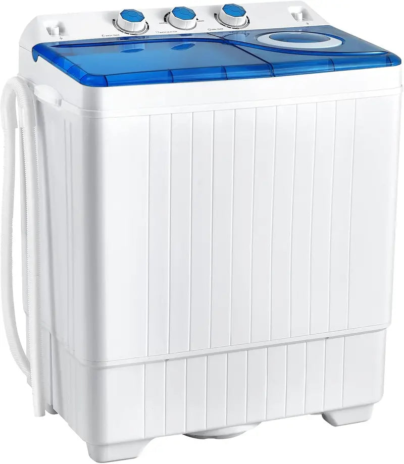 COSTWAY Twin-Tub Portable Washer  26 lb Total Capacity (18 lb Wash + 8 lb Spin), Built-in Drain Pump & Timer Knob for Small Spaces