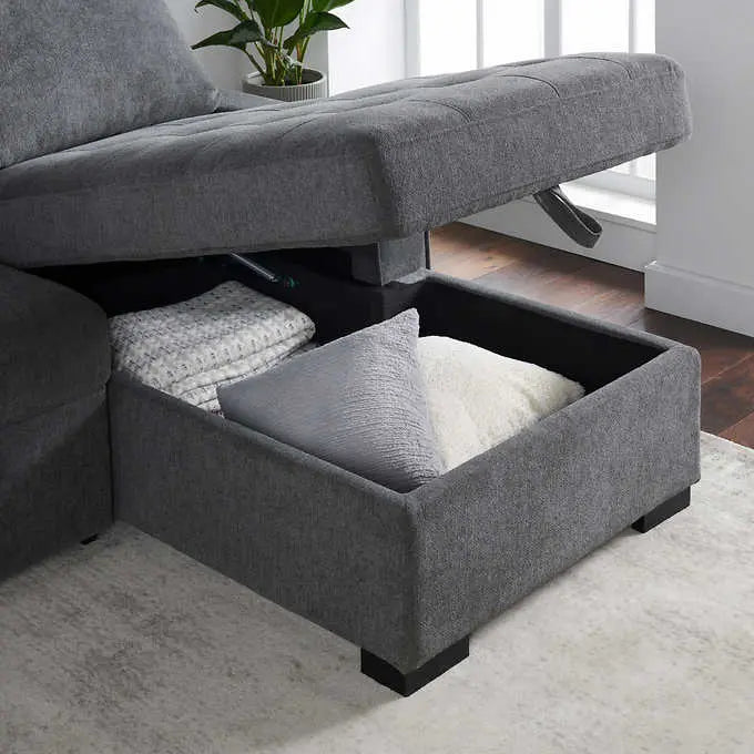 Kendale Modern Sleeper Sofa with Integrated Storage Chaise and Pull-Out Mattress