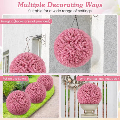 Set of Two 17.5-Inch Outdoor Artificial Topiary Balls  Pink Eucalyptus Faux Greenery