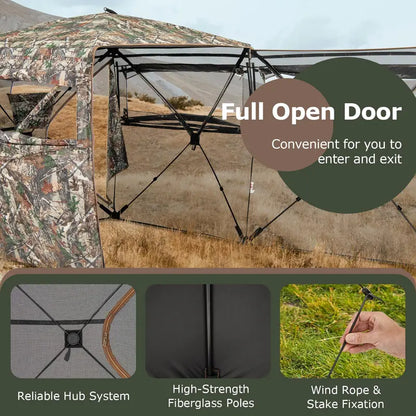 Full-Access 360° Hunting Blind  Zippered Entry, Carry Bag, and Compact Ground Shelter for Deer or Turkey