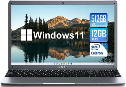 SGIN 15.6¡å Windows 11 Laptop  Intel Celeron N5095A, 12GB DDR4 RAM, 512GB SSD, Full HD 1920¡Á1080 Display