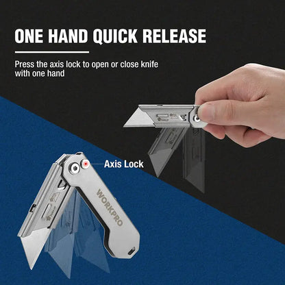 WORKPRO 3-Piece Folding Utility Knife Set  Compact Box Cutters with Quick-Change Blades