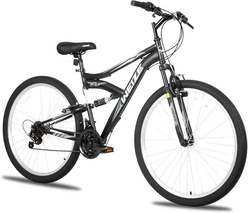 WEIZE Dual-Suspension Mountain Bike  26″ or 27.5″ Hybrid Off-Road Bicycle for Adults, 18-Speed Shimano Drivetrain, Steel Frame, Adjustable Ergonomic Saddle