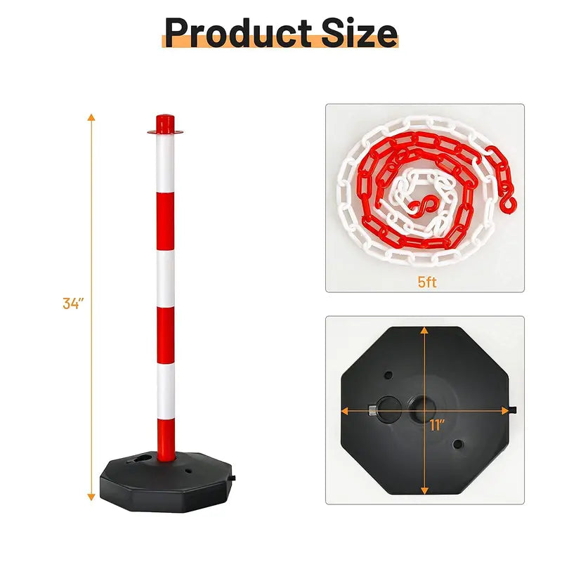 6-Pack Traffic Delineator Posts  Octagonal Base Cones with Fillable Weights and 5-Foot Linked Chains
