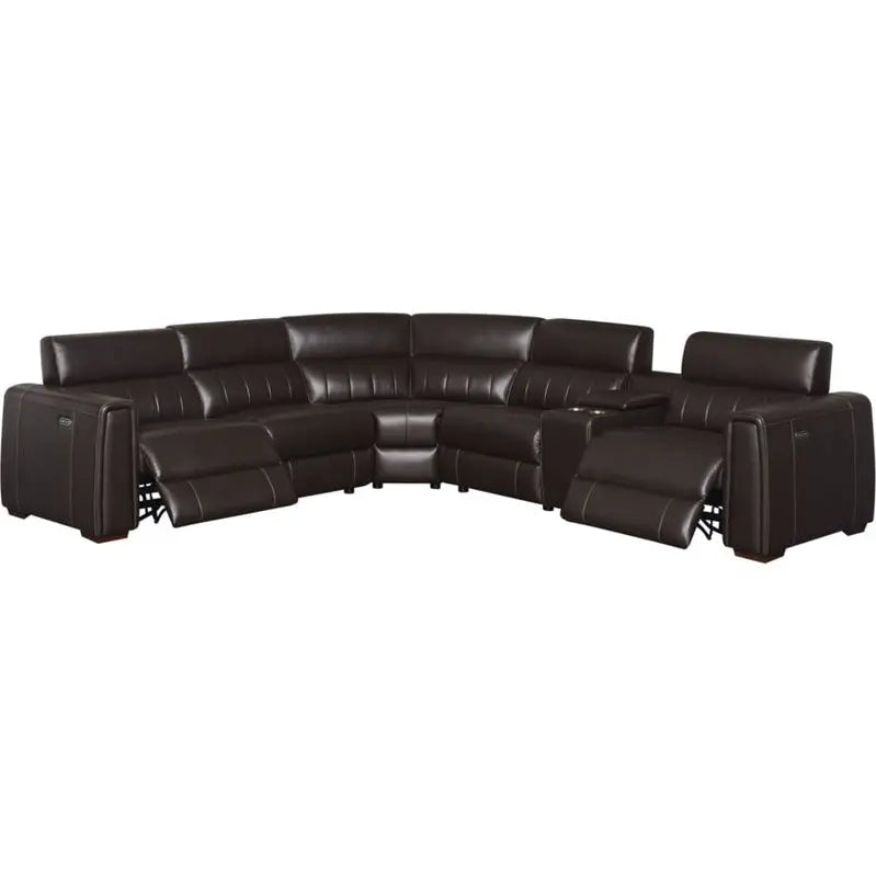 Power Reclining Leather Sectional Sofa  4-Seat with USB/Outlets