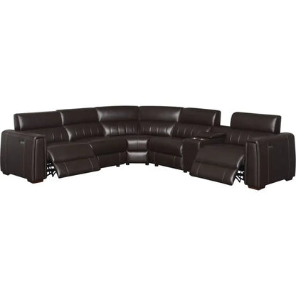 Power Reclining Leather Sectional Sofa  4-Seat with USB/Outlets