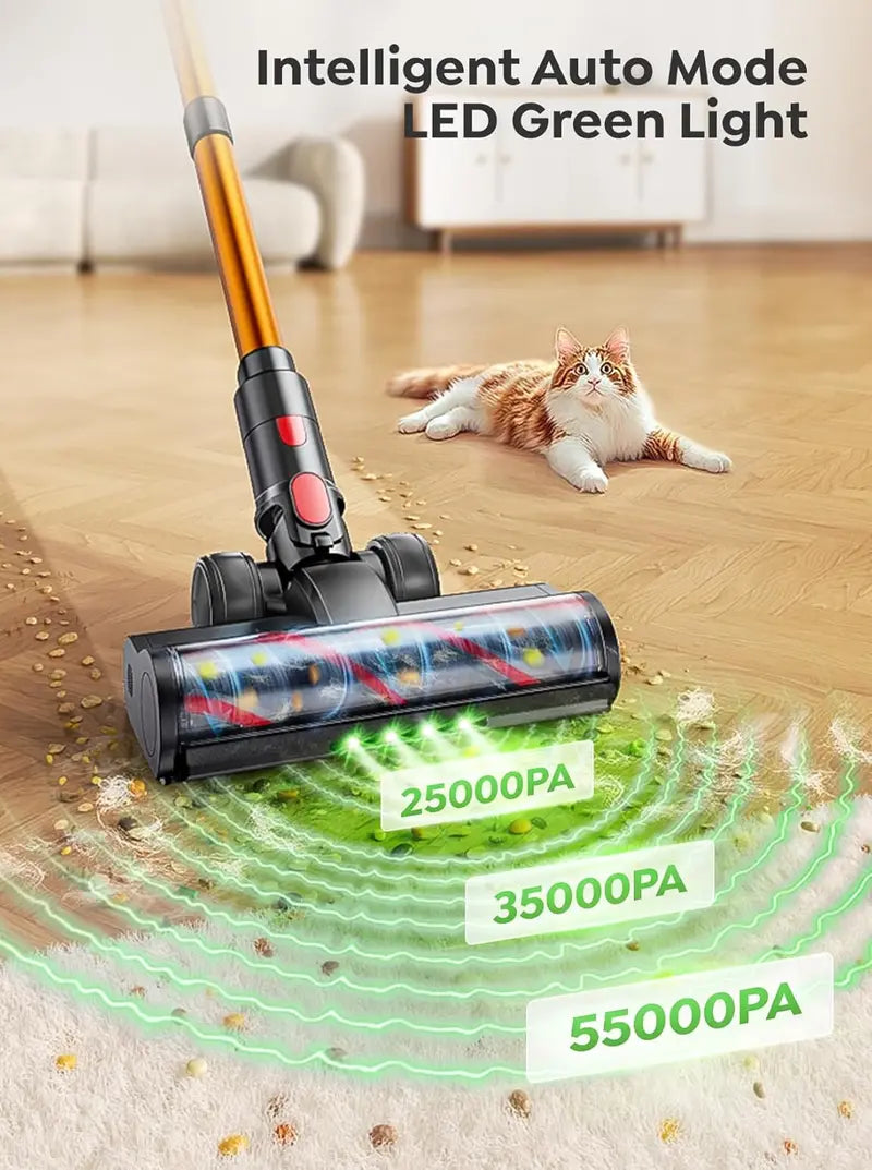650W Cordless Stick Vacuum Cleaner with 55KPA Suction, 70-Min Runtime, LED Touchscreen & Wall Mount Station for Homes, Carpets, and Pet Hair