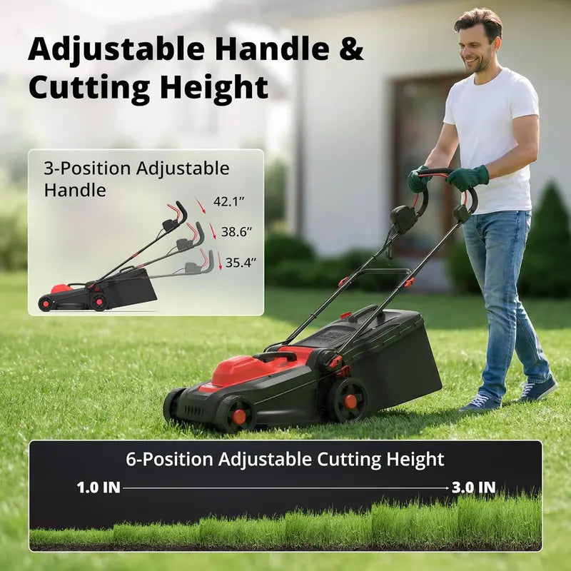 14″ 12.5A Corded Electric Lawn Mower — 2-in-1 Mulching & Side Discharge
