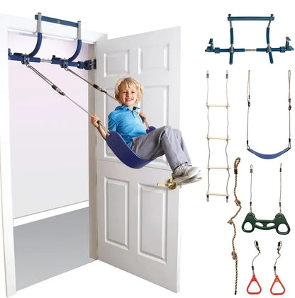 6-Piece Indoor Gym Kit for Kids  Swing Chair, Trapeze Rings, Climbing Ladder, Rope, Pull-Up Bar & Accessories