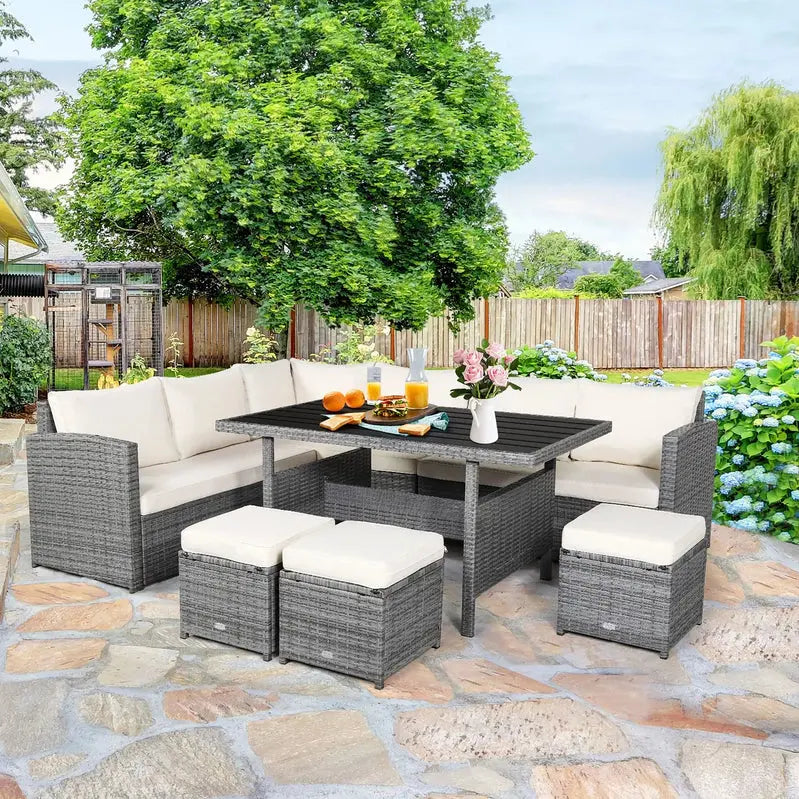 7-Piece Black Rattan Patio Furniture Set  All-Weather Outdoor Seating Collection