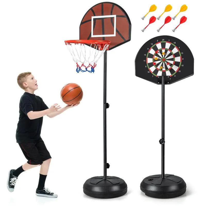 2-in-1 Toddler Basketball Hoop  Adjustable Goal with Integrated Dartboard and Fillable Base