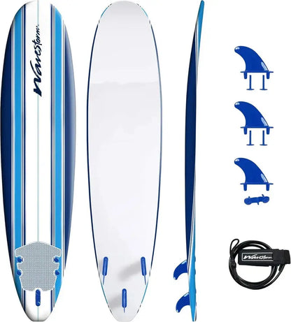 Wavestorm 8-Foot Soft-Top Surfboard  Foam-Cored Longboard for Beginners & All Skill Levels